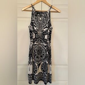 INC International Concepts Black and White Dress with Embellished V-Neck